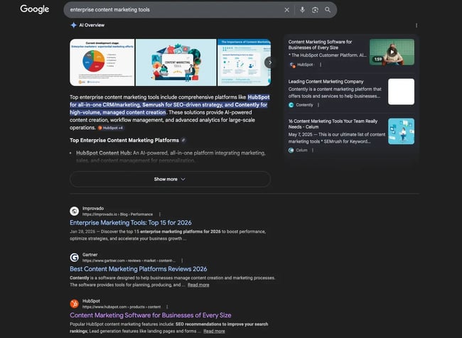 zero click search results for “enterprise content marketing tools”